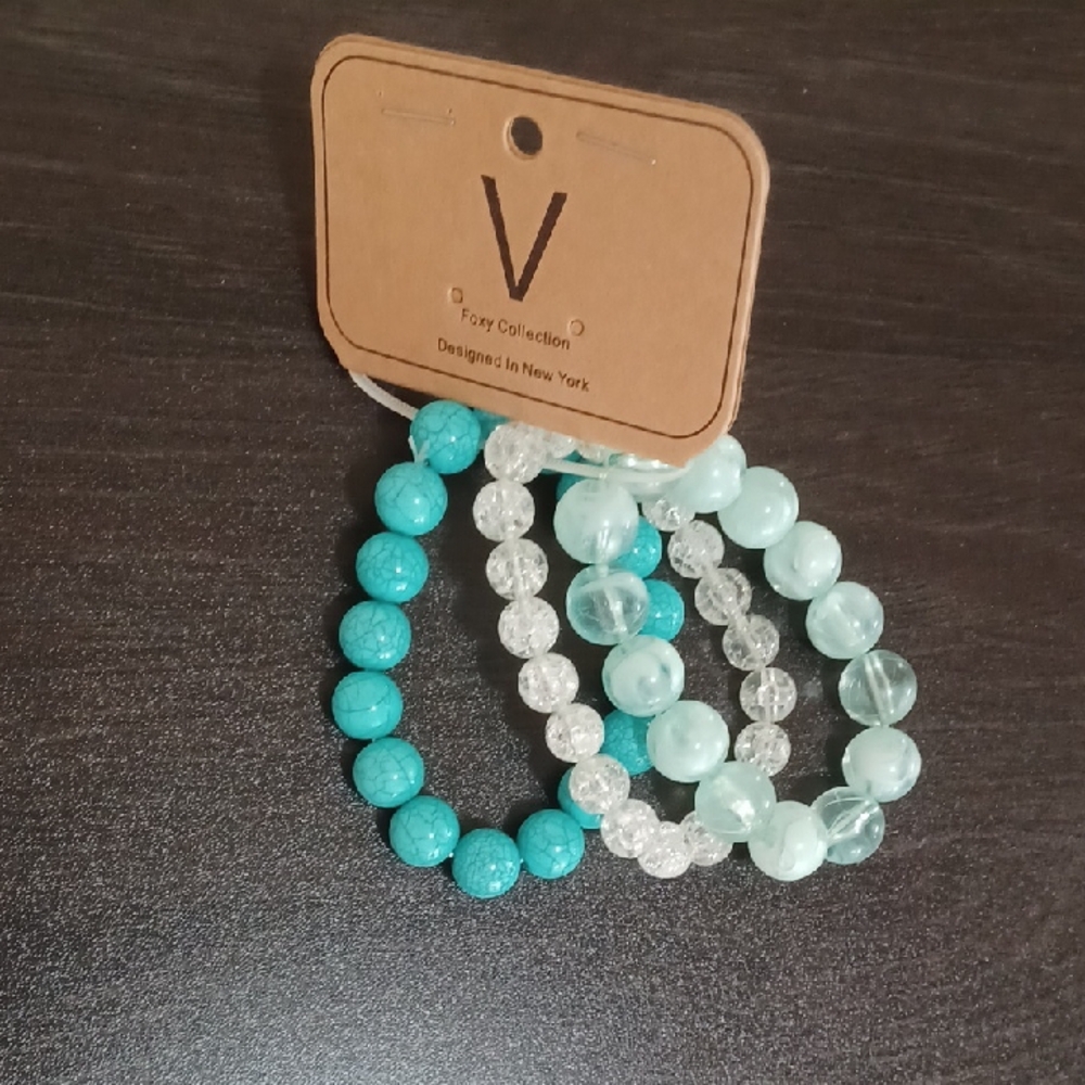 Turquoise and Clear Beaded Bracelet Trio
